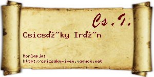 Csicsáky Irén névjegykártya